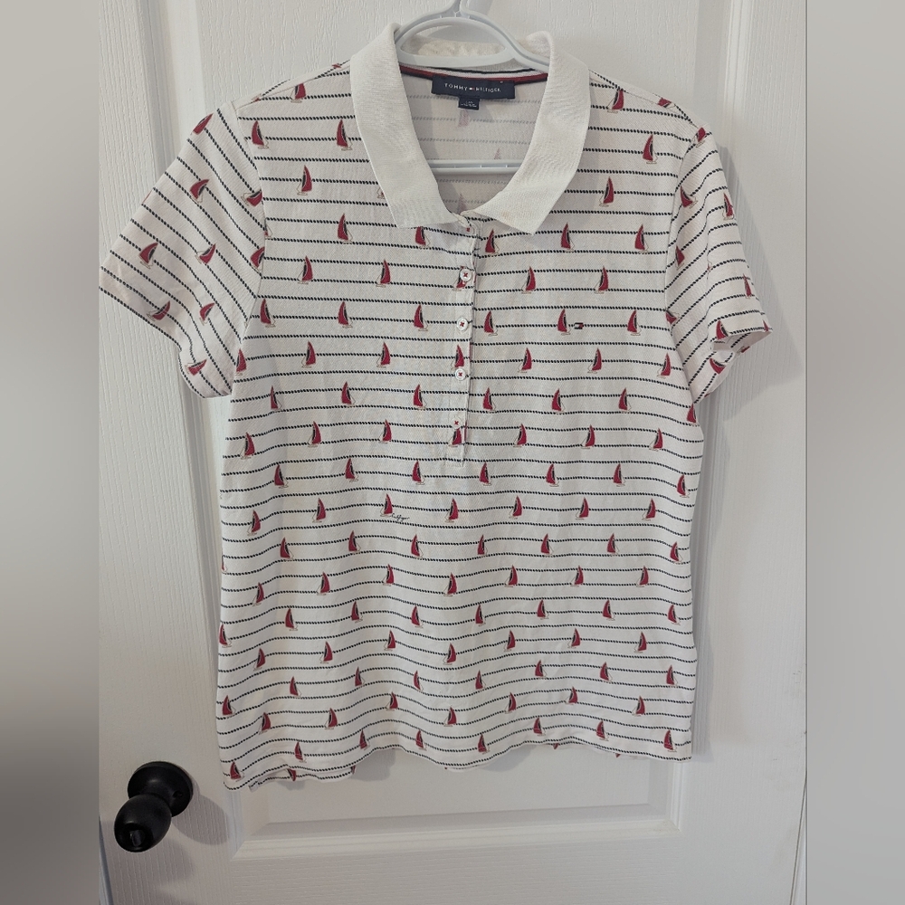Tommy Hilfiger Nautical White and Red Striped Polo